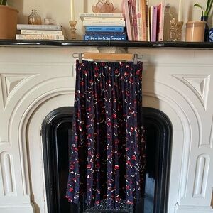 Vintage Print Pleated Midi Skirt